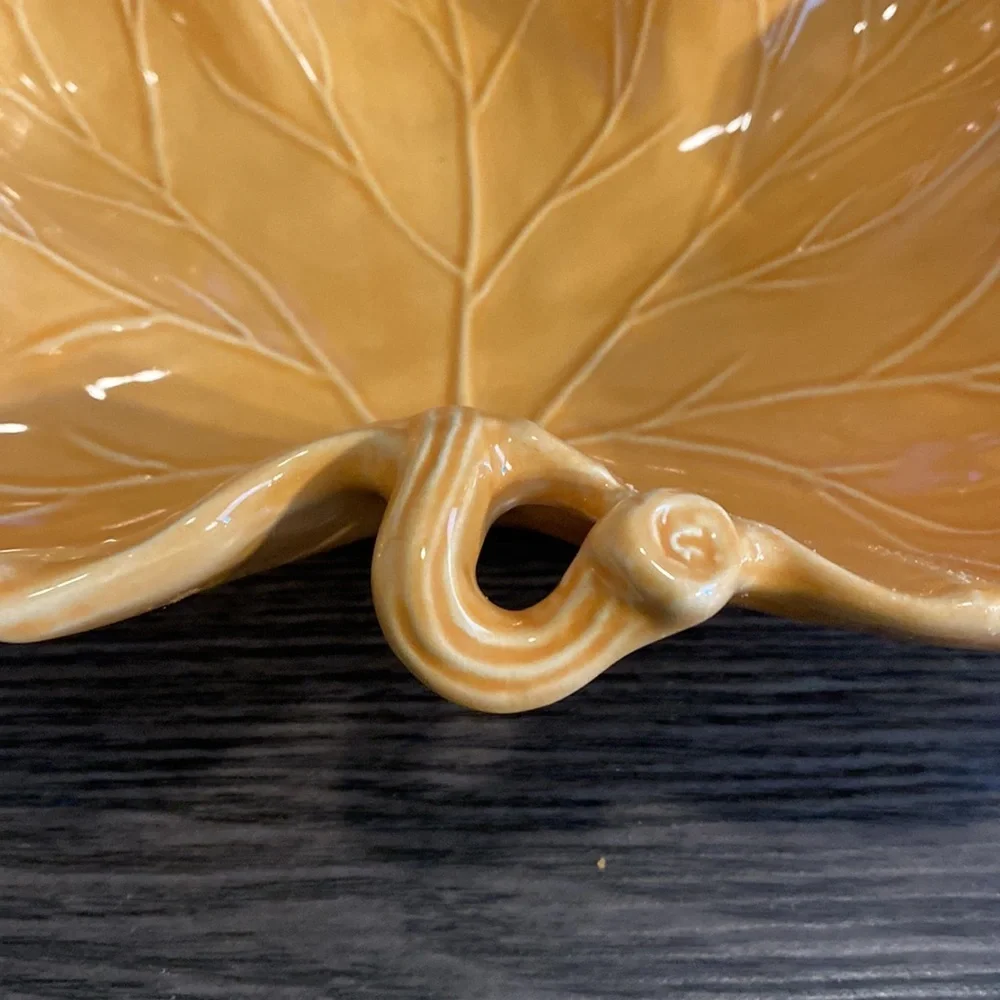 Lovely Large Fall Leaf serving dish. Mustard yellow. Raised veins in leaf. Cute!